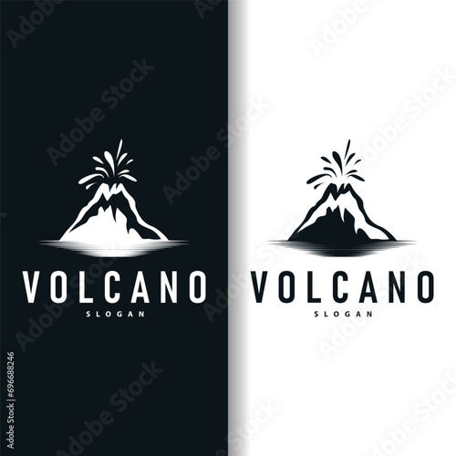 Volcano logo illustration silhouette design volcano mountain erupting with simple rocks and lava