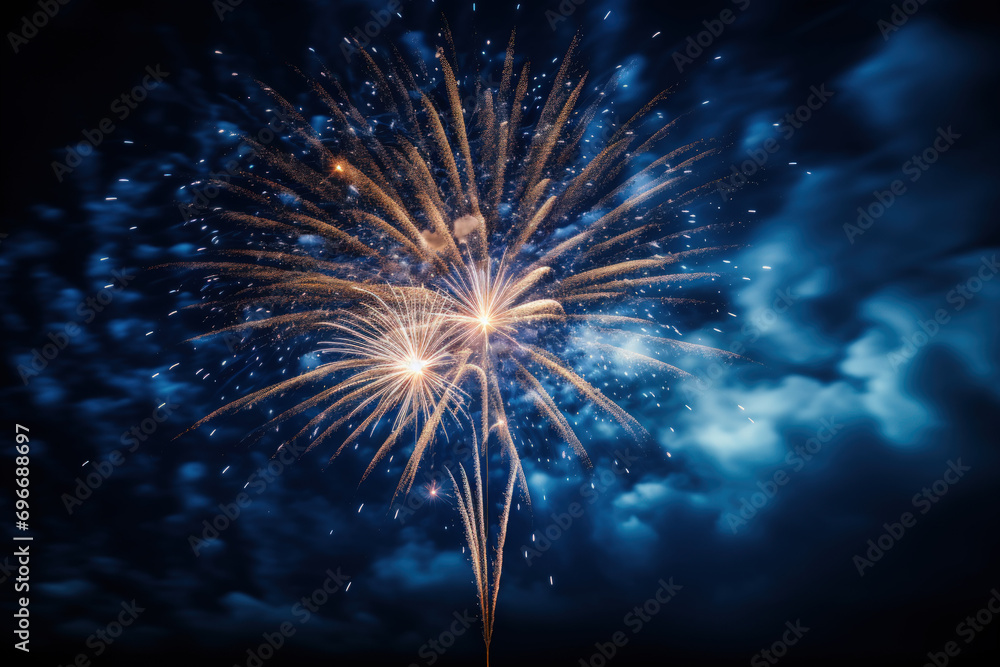 Firework explosion in the night sky celebrating happy new year 2024 Firework explosion in the night sky celebrating happy new year 2024