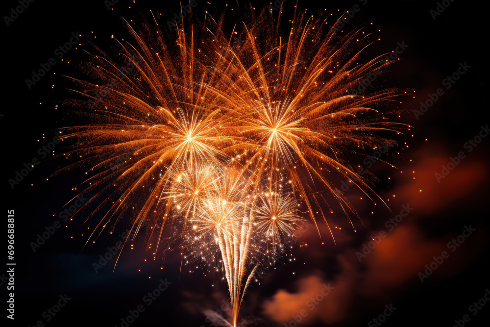 Fototapeta premium Firework explosion in the night sky celebrating happy new year 2024