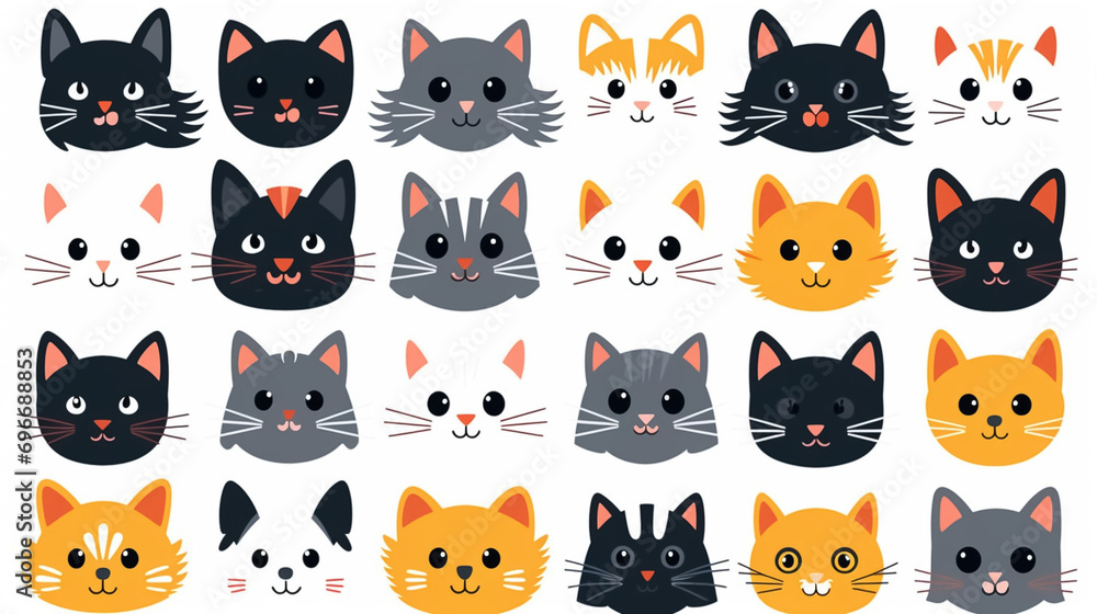 Set of cute cartoon cat faces with different emotions. Veterinary medicine. Generative AI Set of cute cartoon cat faces with different emotions. Veterinary medicine. Generative AI