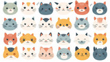 Set of cute cartoon cat faces with different emotions. Veterinary medicine. Generative AI