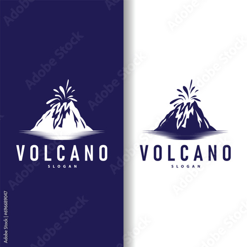 Volcano logo illustration silhouette design volcano mountain erupting with simple rocks and lava