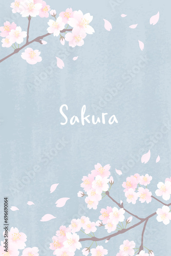 桜のフレーム縦_くすみブルー