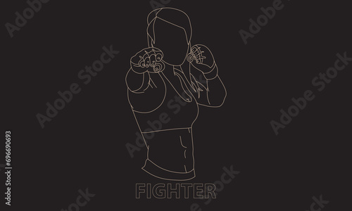 Girl is a fighter. Silhouette on a dark background, drawing. The emblem. Logo.