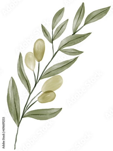 Green Textured  Flower Watercolor Graphic Element