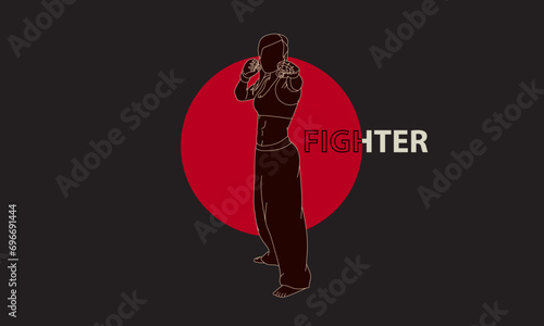 Silhouette of a fighter girl on a dark background. Logo. The emblem.