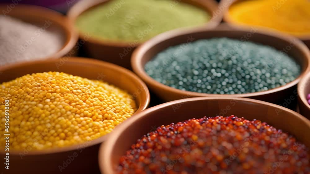 A closeup of a bowl of colorful quinoa, with each tiny grain showing its unique texture and nutrient density. The highlights the versatility of this superfood, known for its complete A closeup of a bowl of colorful quinoa, with each tiny grain showing its unique texture and nutrient density. The highlights the versatility of this superfood, known for its complete