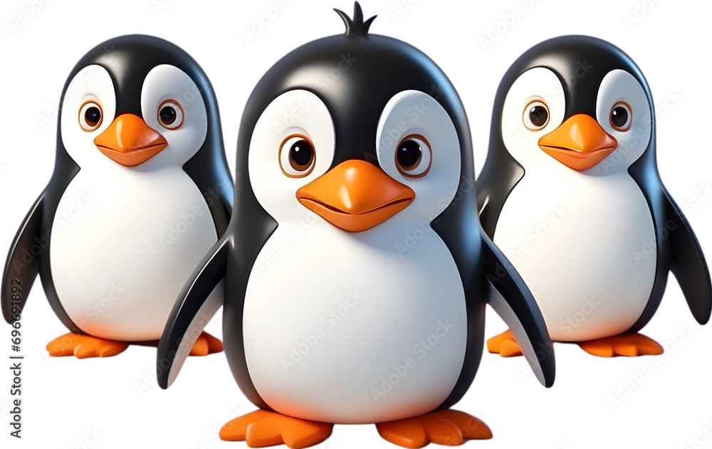 Naklejka premium Penguins frolicking on a white background