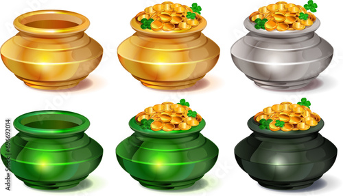 Set of empty and full pot of gold symbol holiday patrick day