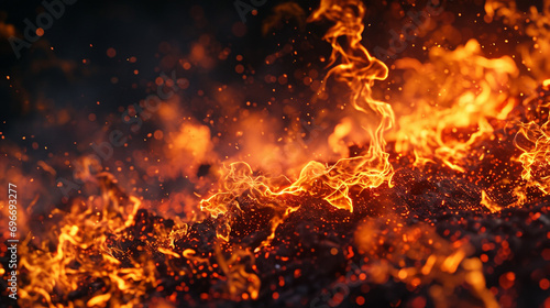 A 3D depiction of fire with realistic flames.