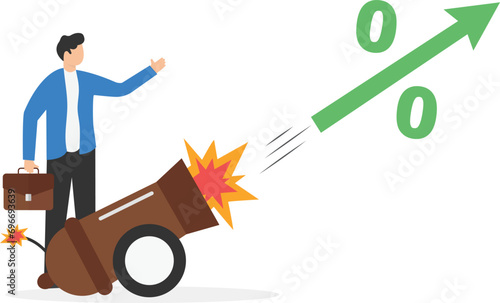 Inflation reduction act by FED, Federal Reserve and central bank to raise interest rate, monetary policy to control inflation, businessman banker shooting interest rate.

