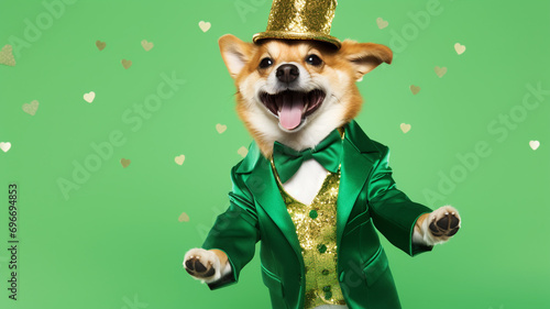 Happy dog celebrating St. Patrick's Day