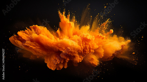 black background with abstract orange powder explosion isolated