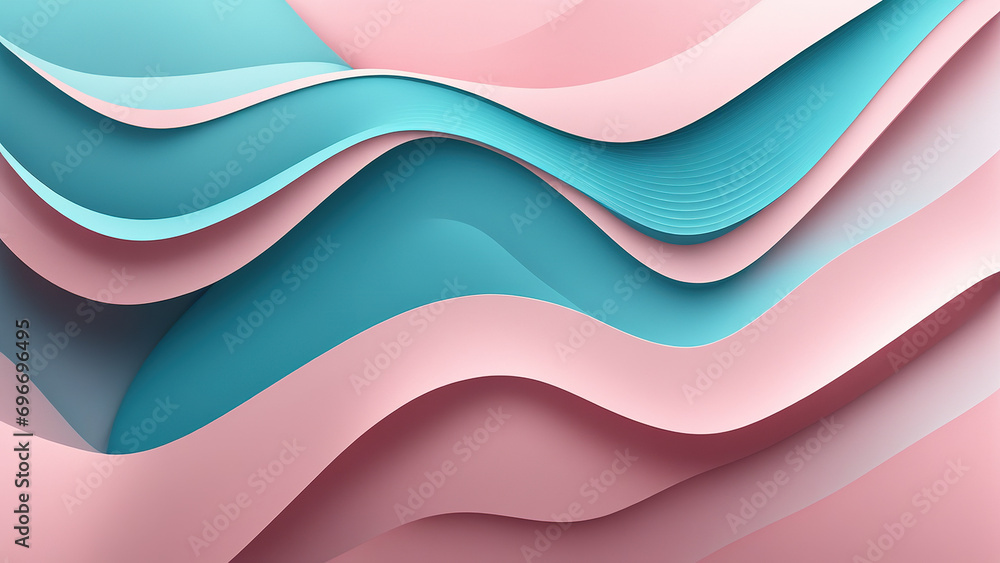 Obraz premium Abstract geometric background with flowing lines and waves modern pale pink and light blue