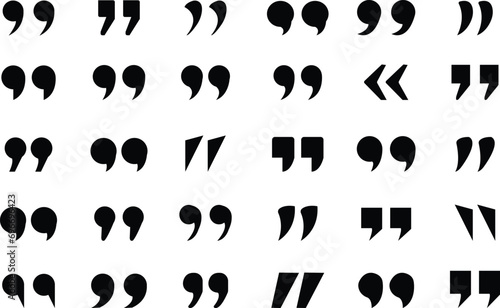 set of quote mark, quotes icon vector sign design, Quotation sign and symbol, speech marks, inverted commas or talking marks, Talk bubble speech icons isolated on transparent background photo