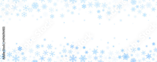 Snowflakes vector background. Winter holiday decor with blue crystal elements. Graphic icy frame isolated on white backdrop.