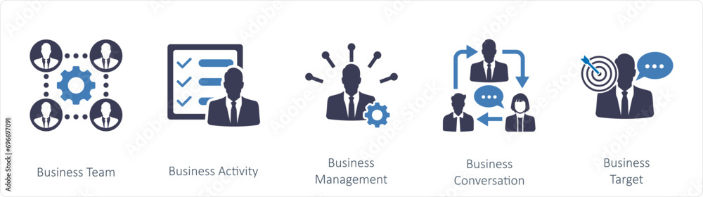 A set of 5 mix icons as business team, business activity, business management A set of 5 mix icons as business team, business activity, business management