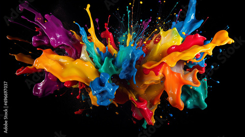 black background with colored paint splashes isolated