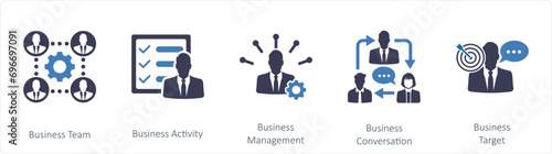 A set of 5 mix icons as business team, business activity, business management