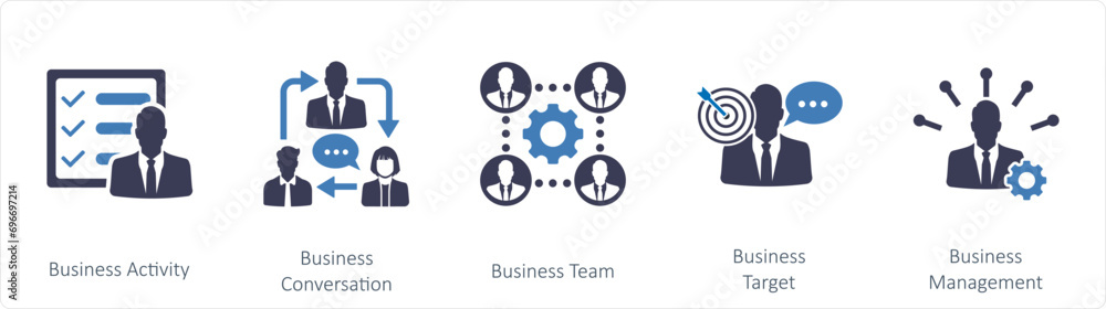 A set of 5 mix icons as business activity, business conversation, business team A set of 5 mix icons as business activity, business conversation, business team