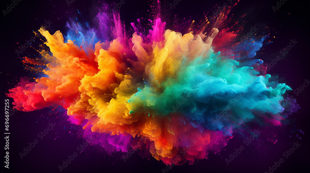 black background with colored powder explosion. abstract closeup dust