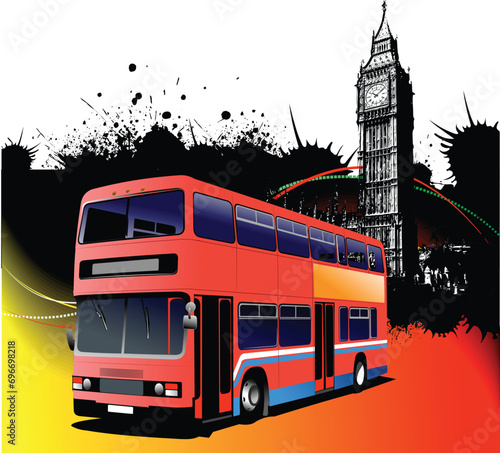 Grunge London images with bus image. Vector illustration