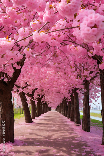 Cherry blossom orchard in full bloom (AI Generated)