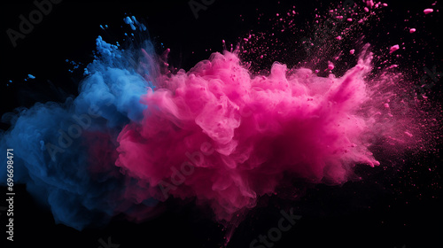 pink blue dust particles splash on black background