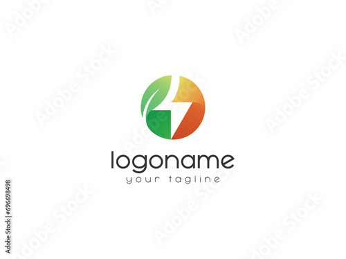 eco green energy logo design. leaf and bolt logo design template illustration