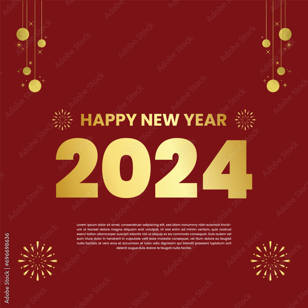 Happy New Year 2024 greeting template, vector