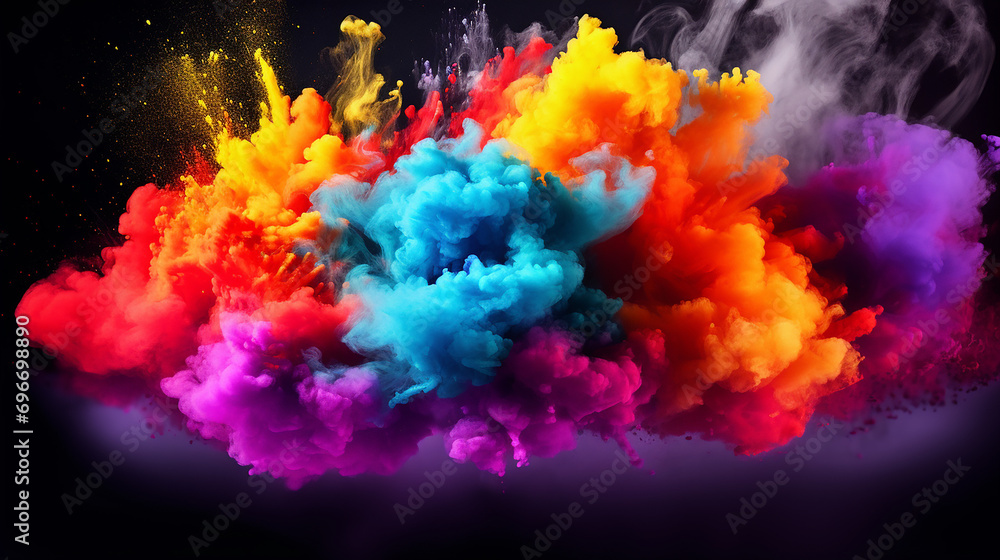 black background with colorful powder explosion