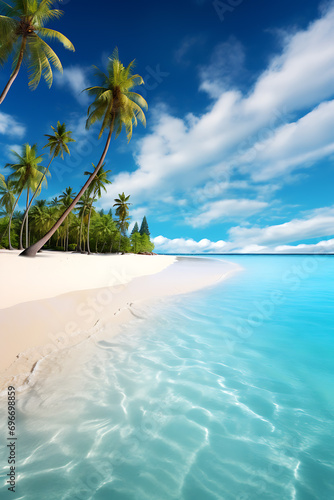 A sandy beach with crystal-clear turquoise waters and palm trees  AI Generated 