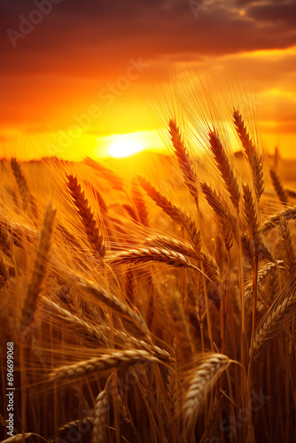 A vibrant sunset over a wheat field in the countryside  AI Generated 