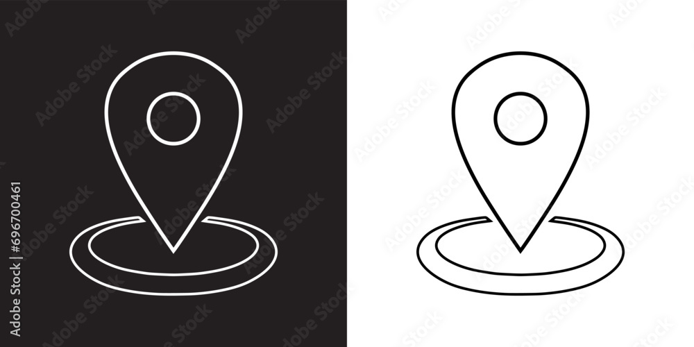 Location icon vector. Pin sign symbol in trendy flat style. Pointer vector icon illustration isolated on black and white background Location icon vector. Pin sign symbol in trendy flat style. Pointer vector icon illustration isolated on black and white background