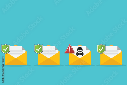 Envelope document and skull icon. Virus, malware. Vector illustration