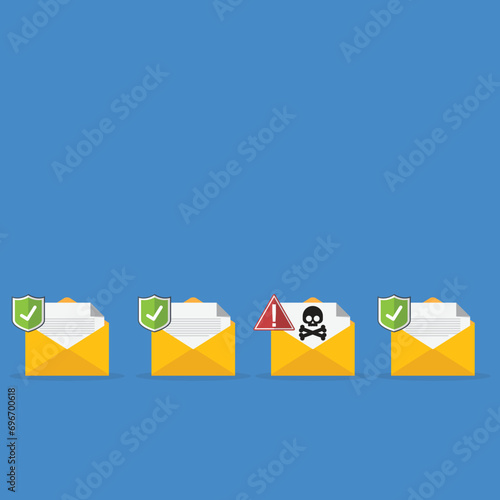 Envelope document and skull icon. Virus, malware. Vector illustration
