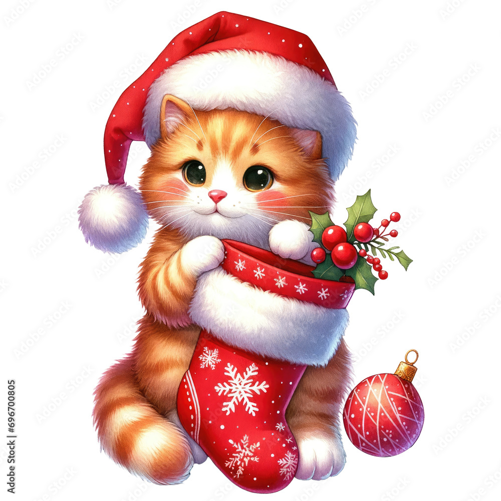 Cute cat with a Christmas stocking. Cute cat with a Christmas stocking.
