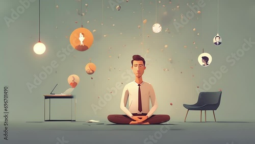 A brief animation that illustrates the concept of emotional intelligence through a person managing their stress and practicing mindfulness techniques. Psychology art concept photo
