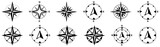 wind rose compass icons set. Vintage marine wind rose, nautical chart. Monochrome navigational compass with cardinal directions of North, East, South, West. Geographical position, cartography and navi