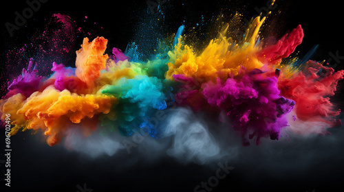 black background with launched colorful powder photo