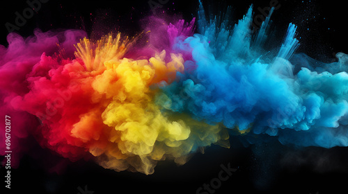 multi color powder explosion isolated on black background