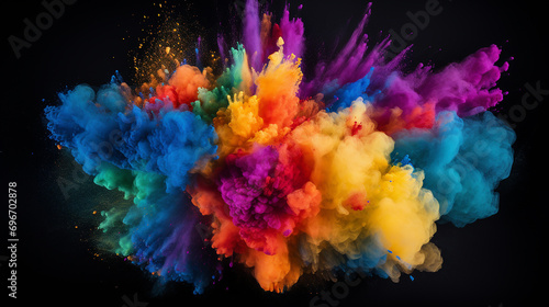 black background with multi color powder explosion isolated
