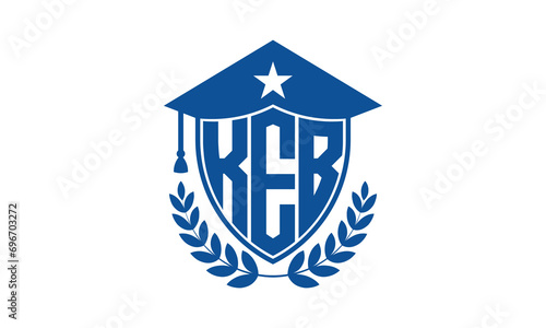 KEB three letter iconic academic logo design vector template. monogram, abstract, school, college, university, graduation cap symbol logo, shield, model, institute, educational, coaching canter, tech	