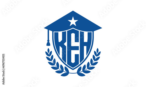 KEH three letter iconic academic logo design vector template. monogram, abstract, school, college, university, graduation cap symbol logo, shield, model, institute, educational, coaching canter, tech	 photo