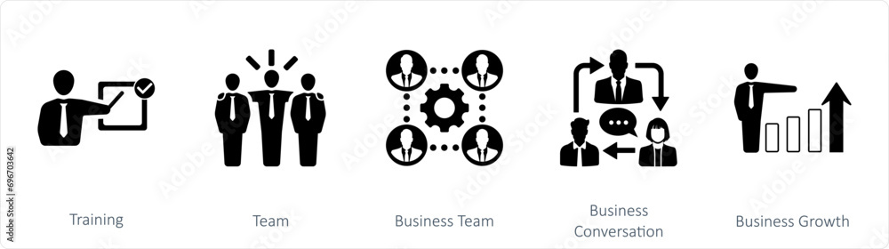 A set of 5 mix icons as training, team, business team A set of 5 mix icons as training, team, business team