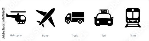 A set of 5 mix icons as helicopter, plane, truck