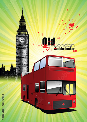 Poster with tour double Decker bus. Vector illustration