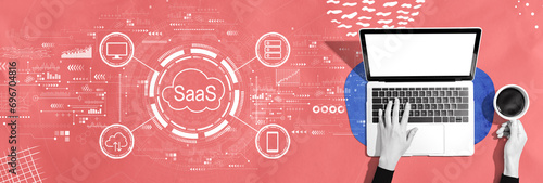 SaaS - software as a service concept with person using a laptop computer photo