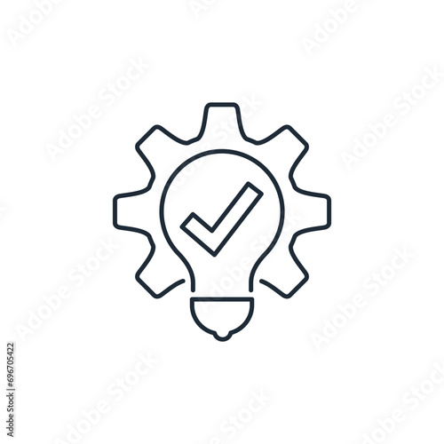 Black bulb with checkmark like. Quick help, hint. Vector linear icon illustration isolated on white background.