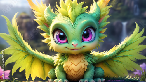 chartreuse baby dragon cartoon © artmozai